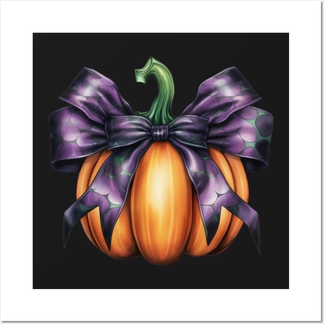 Fall Pumpkin with Big silk Bow Wall Art by LaartStudio